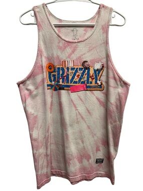 GRIZZLY GRIP TAPE pink and white tie-dye tank top with a PABST BLUE RIBBON beach